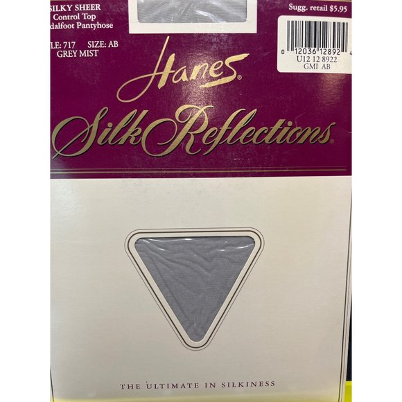 Vintage 1995 Hanes Silky Reflections Silky Sheer Pantyhose Control Top Grey Mist - Picture 4 of 6